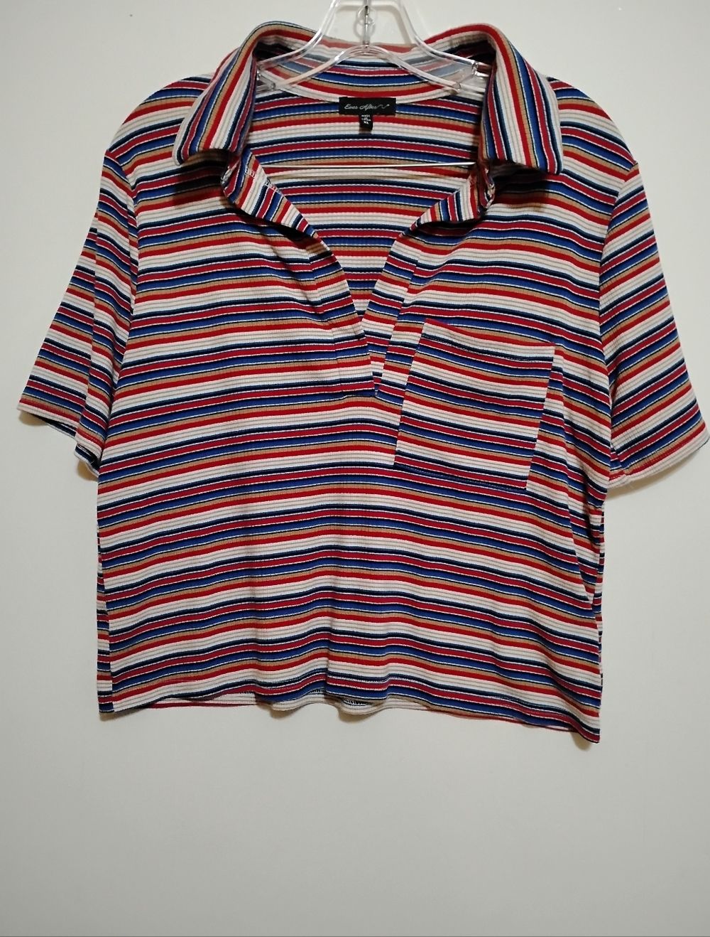 EVER AFTER Striped Polo Pocket Tee MultiColor Top Rayon PolyestSpandex Ladies XL